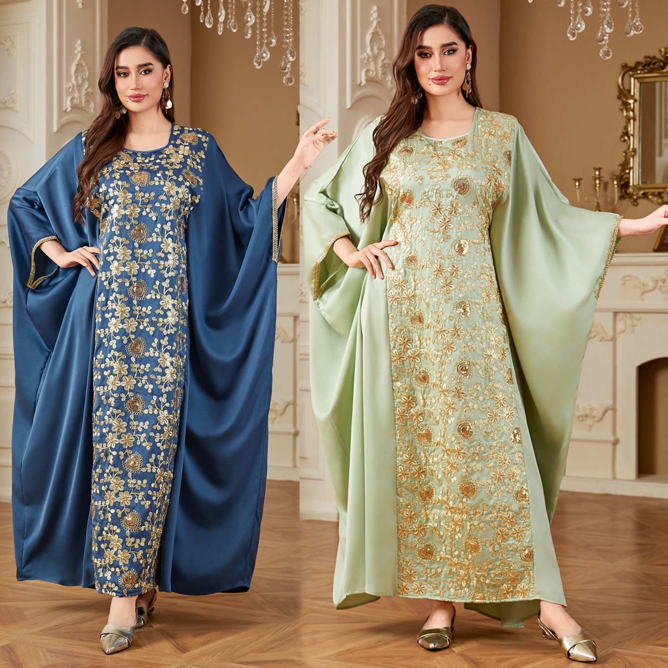 Satin Elegance Embroidered Gown